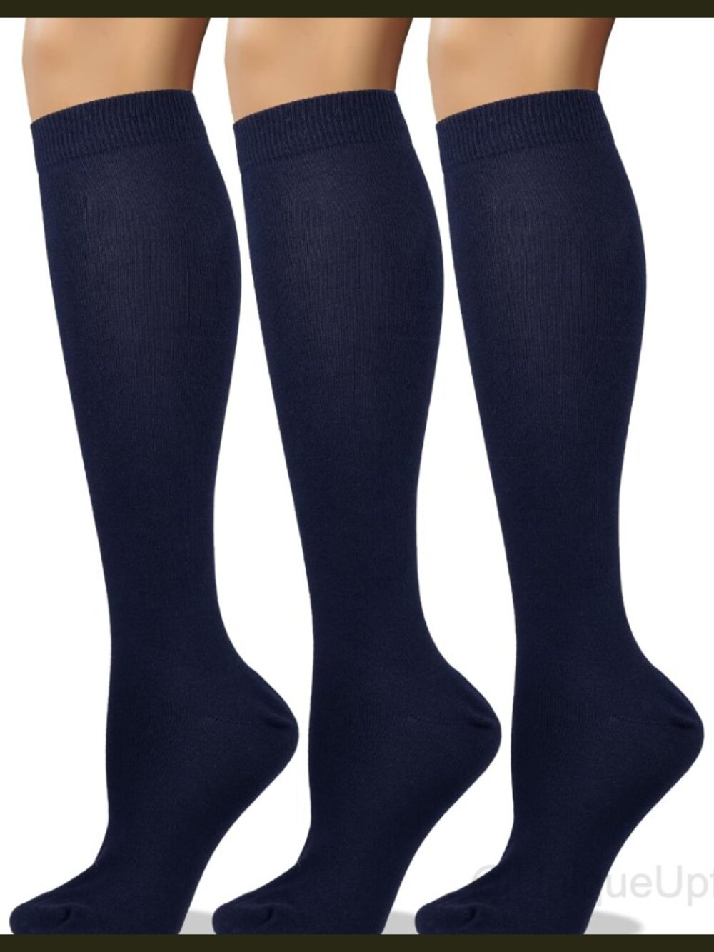 Combed Cotton Knee High Socks Seamless Toe 3 Pack